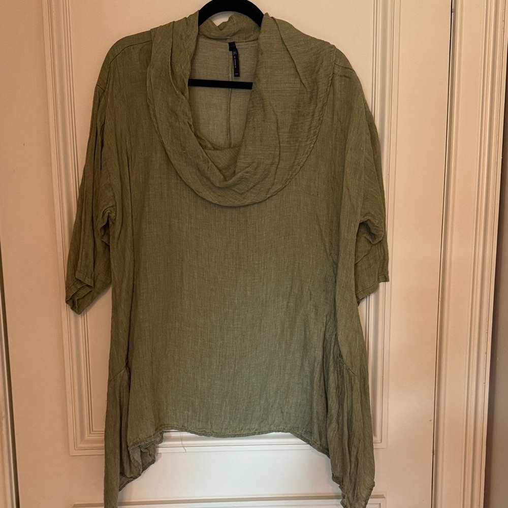 IC by Connie K Cowl Neck Linen Tunic – Size L – Relaxed Fit